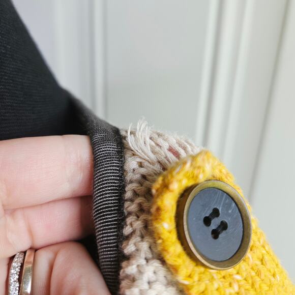 LOFT Military Style Cardigan Sweater Yellow Cream Striped Cotton Size Small - Picture 8 of 12